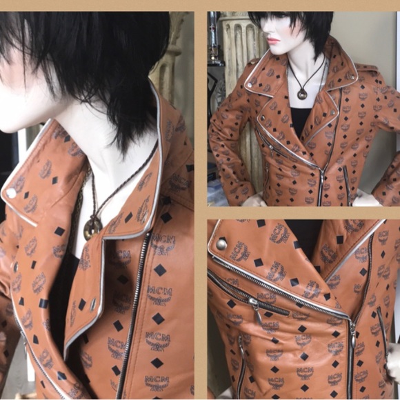 NWT, DESIGNER LOOK BIKER JACKET, NEVER WORN, IN GENUINE LEATHER, MCM DETAIL - Picture 1 of 10